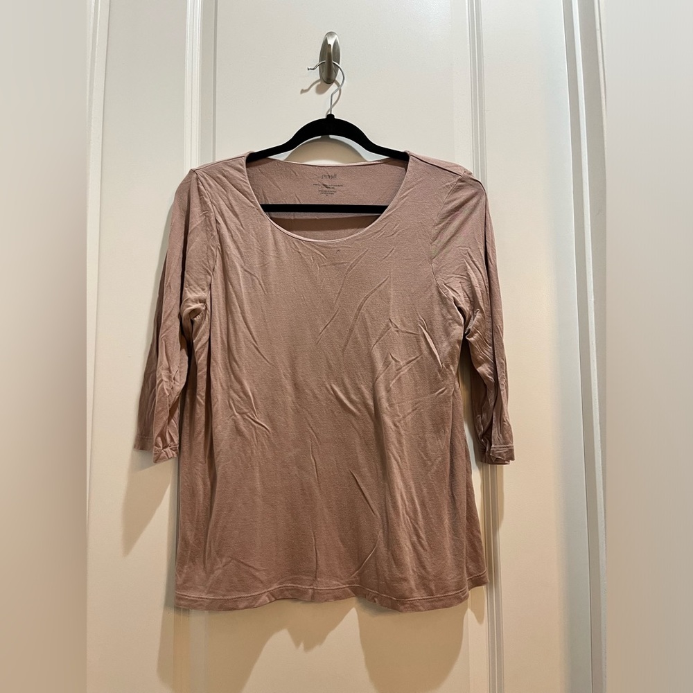 PureJill Pink Supersoft 3/4 Sleeve Elliptical Tee Medium Armpit To Armpit 21”